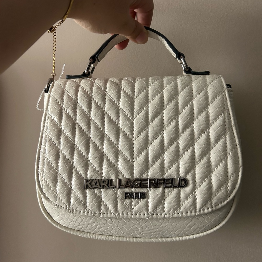 Karl Lagerfeld White Quilted Crossbody Bag